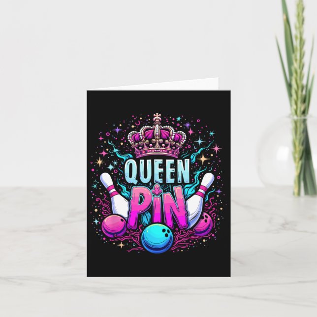 Cartão Queen Pin Shirt Bowler Boliche League For Boliche (Frente)