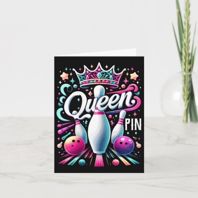 Cartão Queen Pin Shirt Bowler Boliche League For Boliche (Frente)