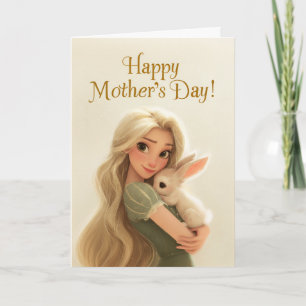 Cartão Querida Mãe Segurando Coelho Feliz Dia das Mães