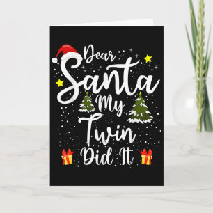 Cartão Querido Papai Noel Meu Gêmeo Fez Isso Camisa Diver