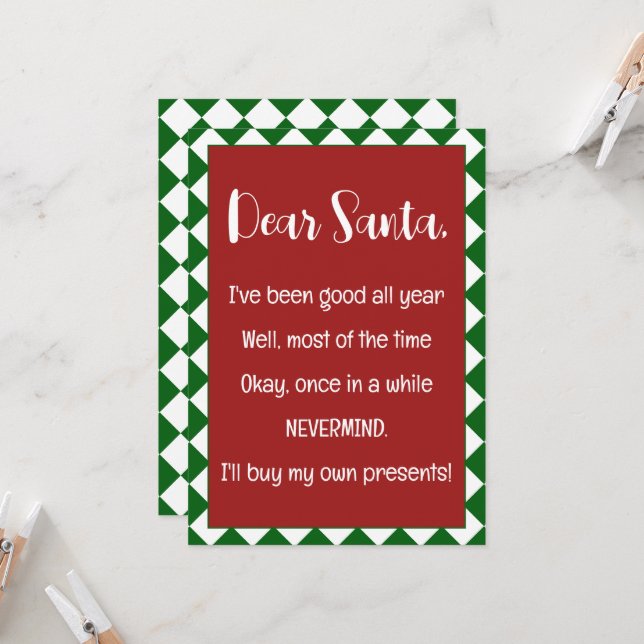 Cartão Querido Papai Noel, vou comprar minhas próprias co (Frente/Verso In Situ)