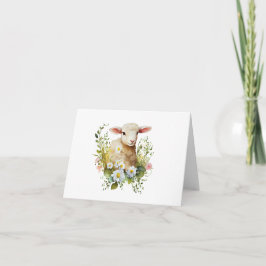 Cartão Querido Watercolor Lamb Bebê com VAZIO de Flores
