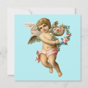 Cartão Querubim Bebê Vintage com Flores