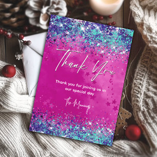 Cartão Quic aqua, obrigado de brilho iridescente rosa