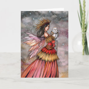 Cartão Quiet Ember Fairy and Owl Fantasy Art