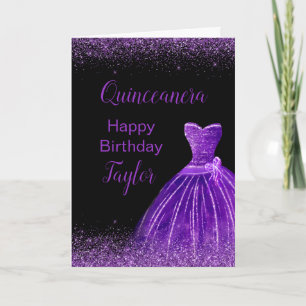 Cartão Quinceanera Dark Purple Dress Faux Glitter