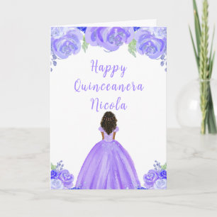 Cartão Quinceanera Floral Puro, Princesa da Pele Escura