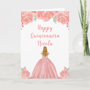 Cartão Quinceânera Floral Rosa-Rosa, Princesa-Cabelo Lour