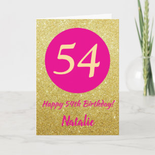 Cartão Quinto aniversário feliz, rosa quente e Dourado