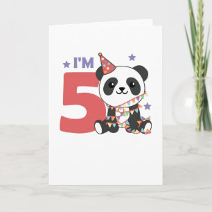 Cartão Quinto Aniversário Panda Para Crianças 5 Anos