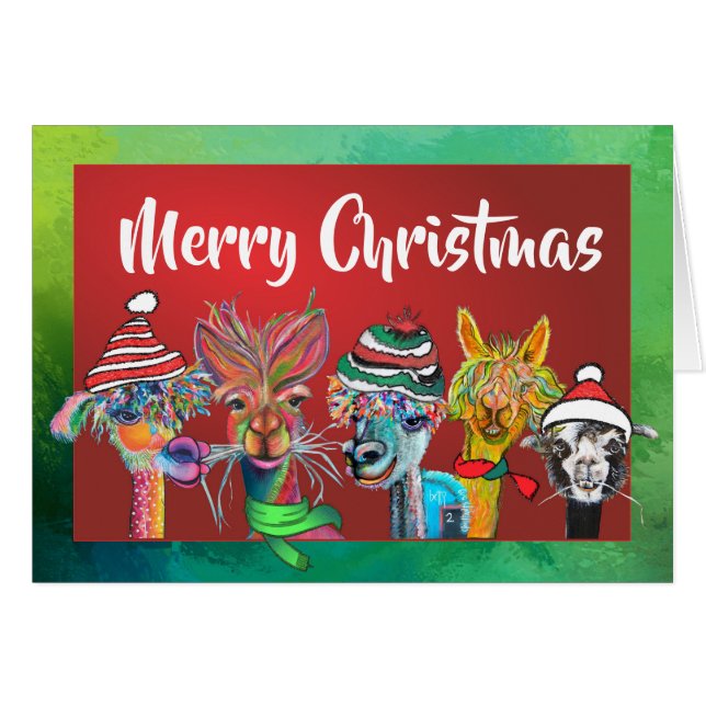 Cartão Quirky Alpacas Merry Christmas card 19-4 (Frente Horizontal)