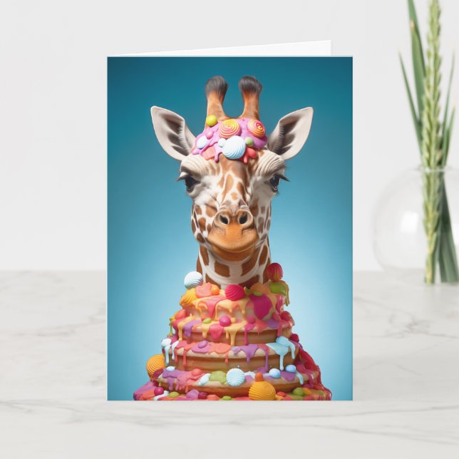 Cartão Quirky Giraffe Cake Cute Engraçado Animal Birday (Frente)