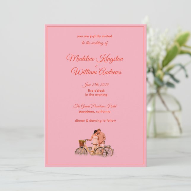 Cartão Quirky Kitschy Retro Photo Wedding Invitation (Em pé/Frente)