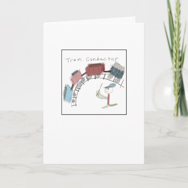 Cartão Quirky Train Conductor Illustrated (Frente)