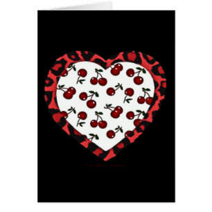 Cartão RAB Rockabilly Cherries Leopard Print Heart