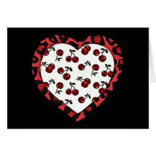 Cartão RAB Rockabilly Cherries Leopard Print Heart