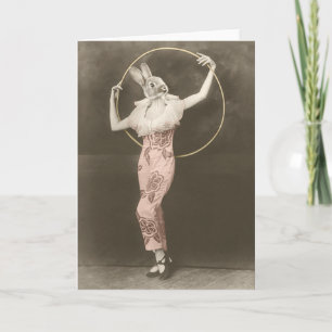 Cartão Rabbit girl with hula hoop greeting card