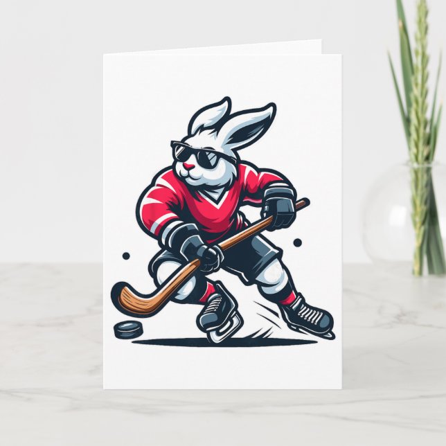 Cartão Rabbit Ice Hockey Bunny Easter Day  (Frente)