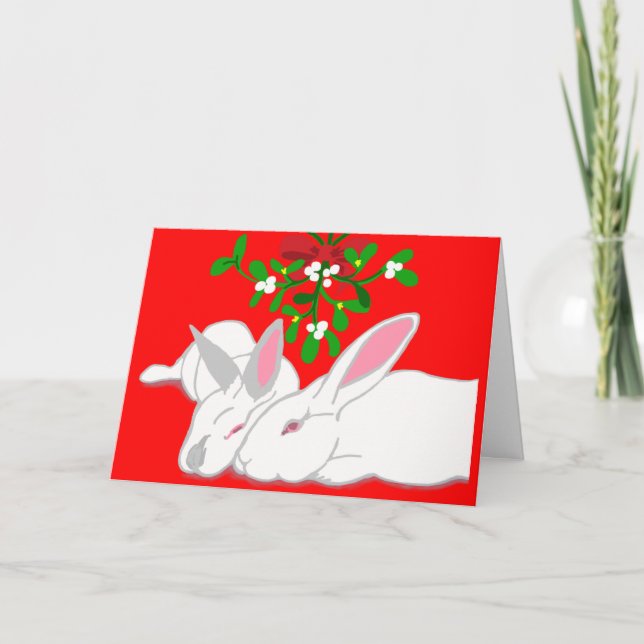 Cartão Rabbit Mistletoon Bunny Love Holiday Card (Frente)