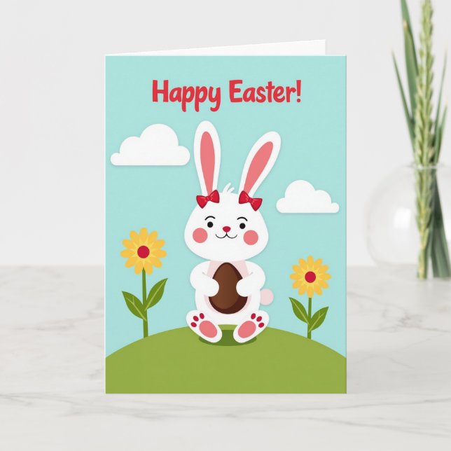 Cartão Rabbit Red Bow Celebration Card (Frente)