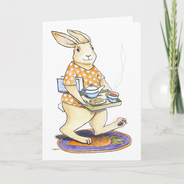 Cartão Rabbit Tea Tray Get Well card (Frente)