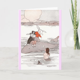 Cartão Rabbits Riding Whale Meet Mermaid