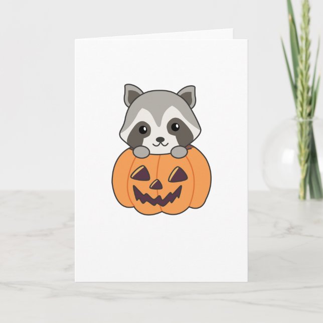 Cartão Raccin Em Pumpkin, Sweet Raccoon Feliz Halloween (Frente)