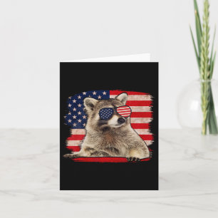 Cartão Raccoon 4 De Julho Bandeira Americana Esfria Funny