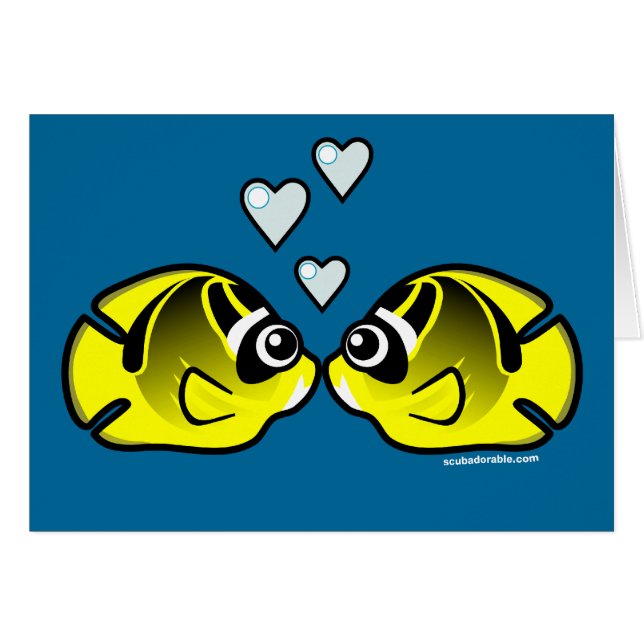 Cartão Raccoon Butterflyfish Love (Frente Horizontal)