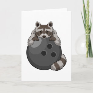 Cartão Raccoon em Boliches com Bola de boliche
