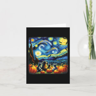 Cartão Raccoon Fall Halloween Van Gogh Starry Night Pumpk