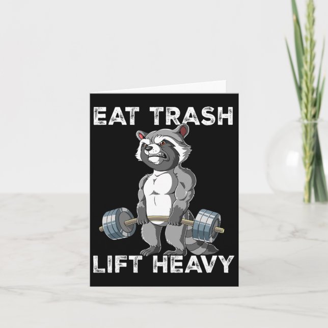 Cartão Raccoon Gym Weight Training Eat Trash Levanta Pesa (Frente)