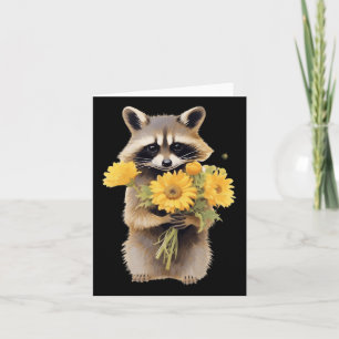 Cartão Raccoon Segurando Dia de as mães de Flor de Girass