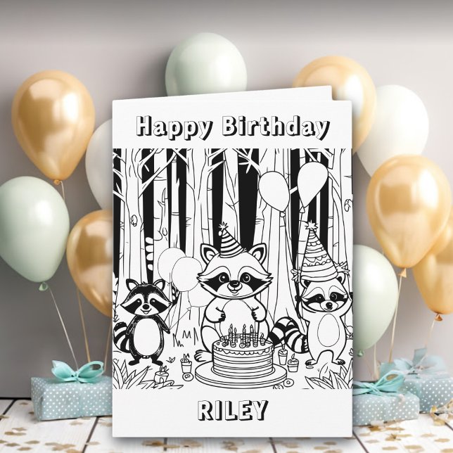 Cartão Raccoon Themed Happy Birthday Personalizado (Criador carregado)
