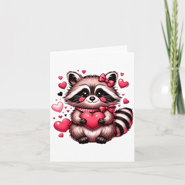 Cartão Raccoon Valentine Hearts  (Frente)