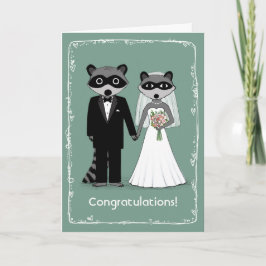 Cartão Raccoons Bride e Parabéns de Casamento de Groom