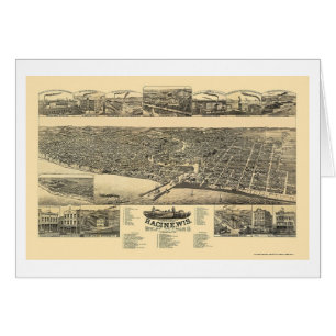 Cartão Racine, mapa panorâmico dos WI - 1883