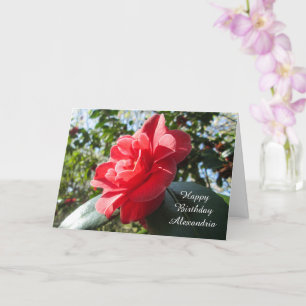 Cartão Radiant Red Camellia - Aniversário Personalizado