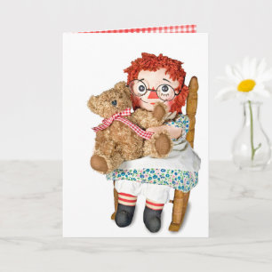 Cartão Rag doll and teddy bear in chair