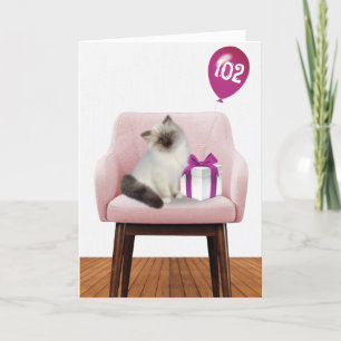 Cartão Ragdoll Cat com 102º Balão de Aniversário