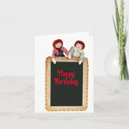 Cartão Raggedy Ann & Andy Card no quadro de chalkboard pe
