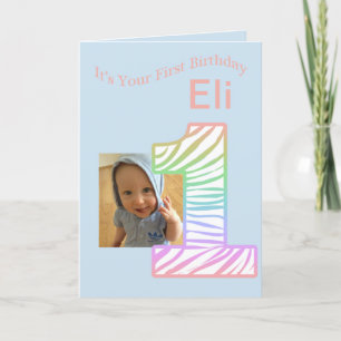 Cartão Rainbow 1  Photo First Birthday Card