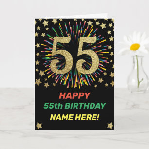 Cartão Rainbow 55th Birthday Firework Gold Happy Birthday