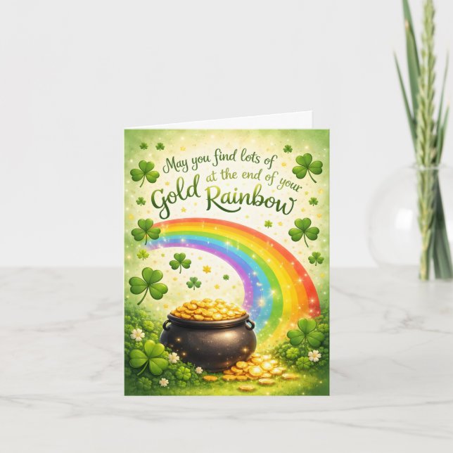 Cartão Rainbow and Pot of Gold St. Patrick's Day Card (Frente)