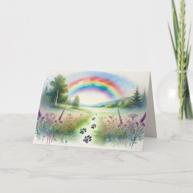 Cartão Rainbow Bridge Pet Sympathy Watercolor Card (Frente)