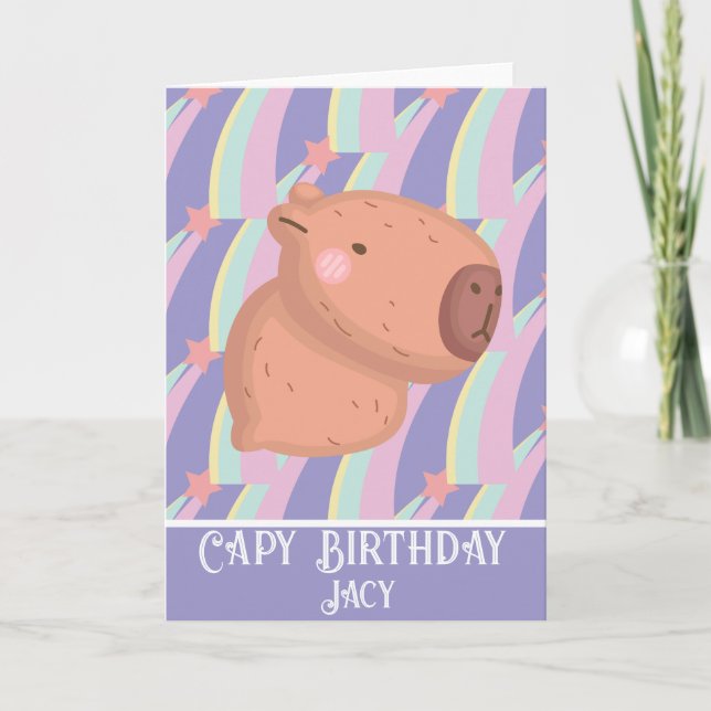 Cartão Rainbow Capybara Birthday Cute (Frente)