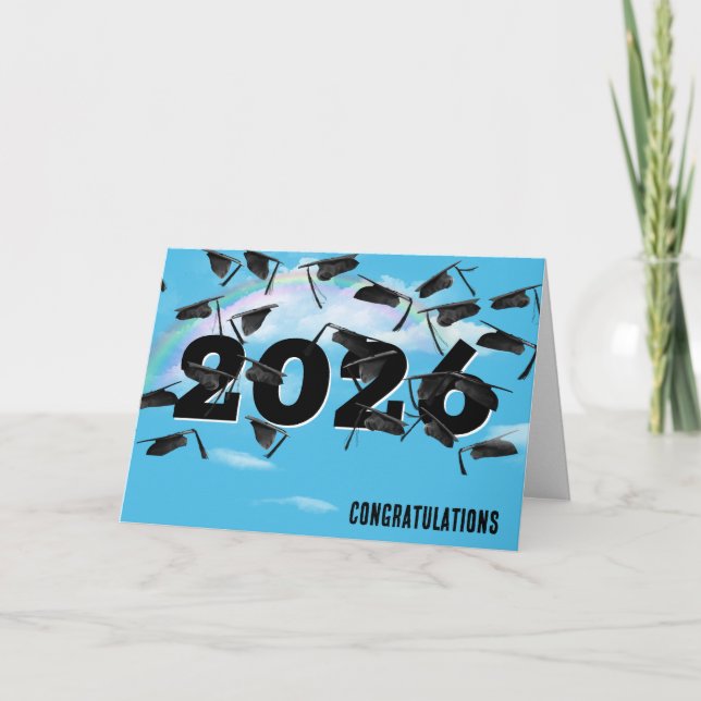 Cartão Rainbow Clouds 2026 Black Graduation Hats (Frente)