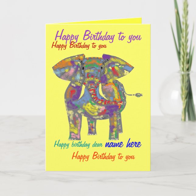 Cartão Rainbow Elephant Birthday Card dentro (Frente)