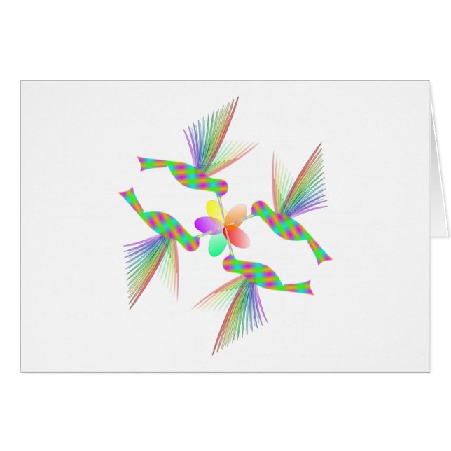 Cartão Rainbow Hummingbird Beijando Uma Flor (Frente Horizontal)