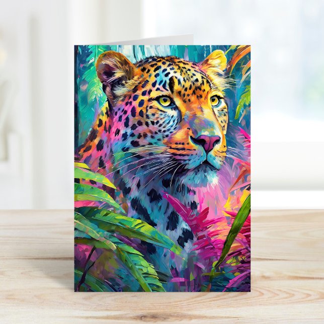 Cartão Rainbow Leopard Colorful Modern Abstrato Art (Criador carregado)